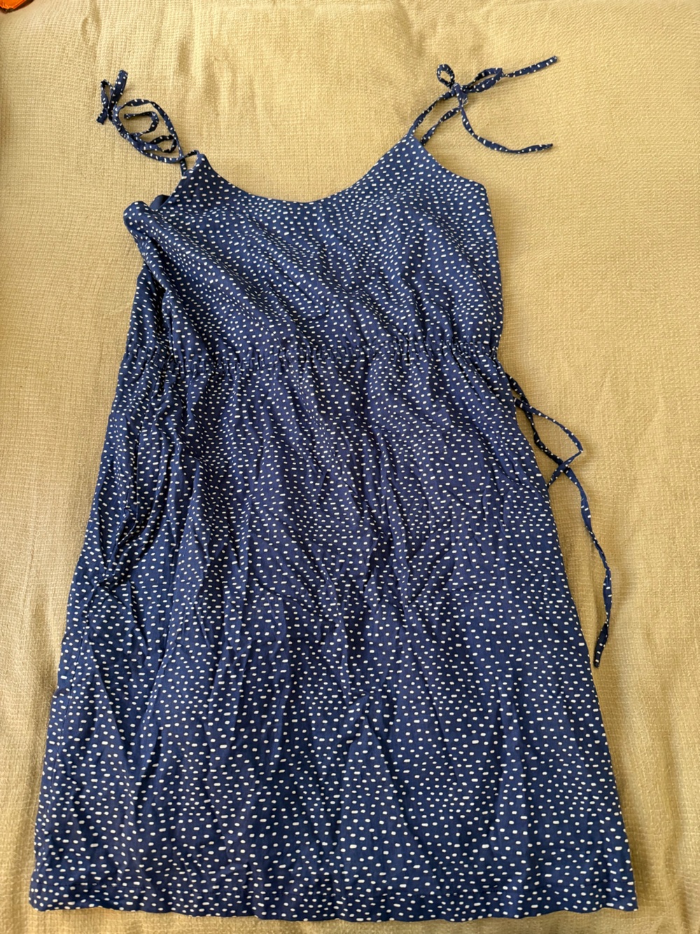 Women’s Navy Polka Dot Tie-Shoulder Dress